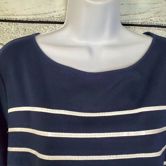 Christopher & Banks Women’s Navy Blue Striped 3/4 Sleeve Top Size XL 100% Cotton - Picture 4 of 6